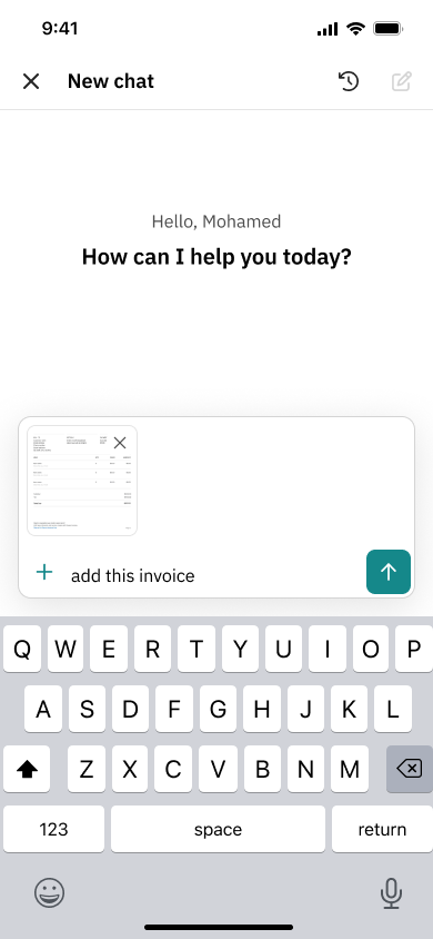 A photographed invoice attached with the message “add this invoice”